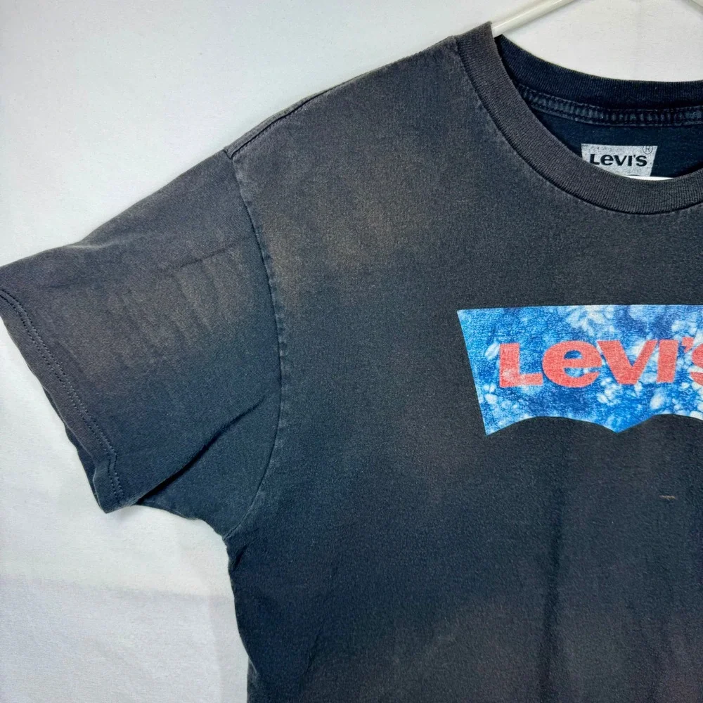 Levi's Graphic Tee Distressed Logo Print Casual Black T-Shirt Sz‎ Large Y2K